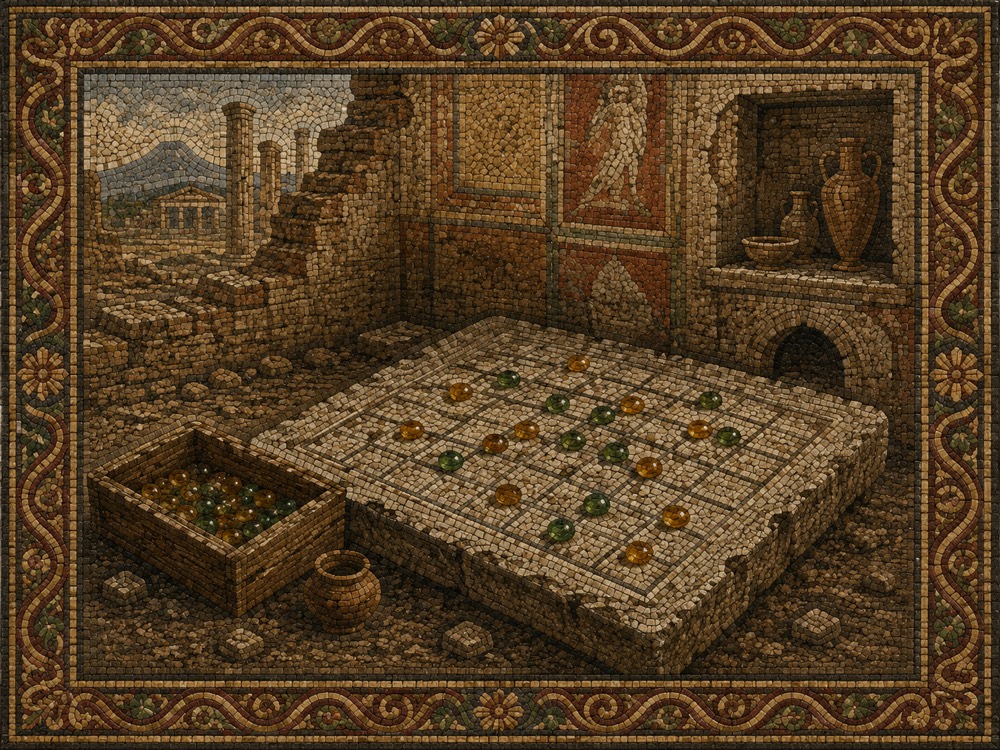 The Lapilli board discovered in the ruins of Pompeii