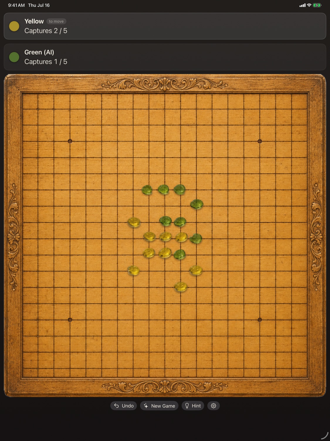 A midgame of Lapilli on iPad