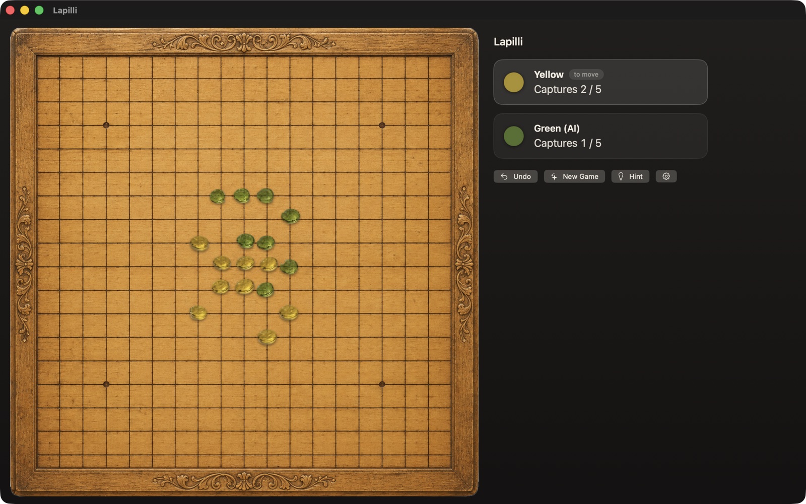 A midgame of Lapilli on Mac