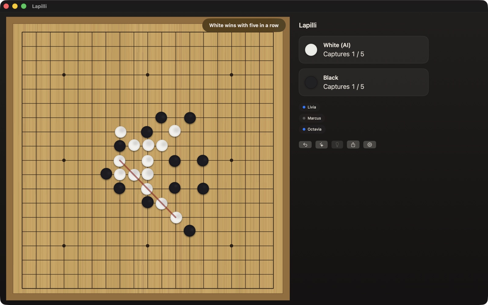 A five-in-a-row victory in Lapilli on Mac