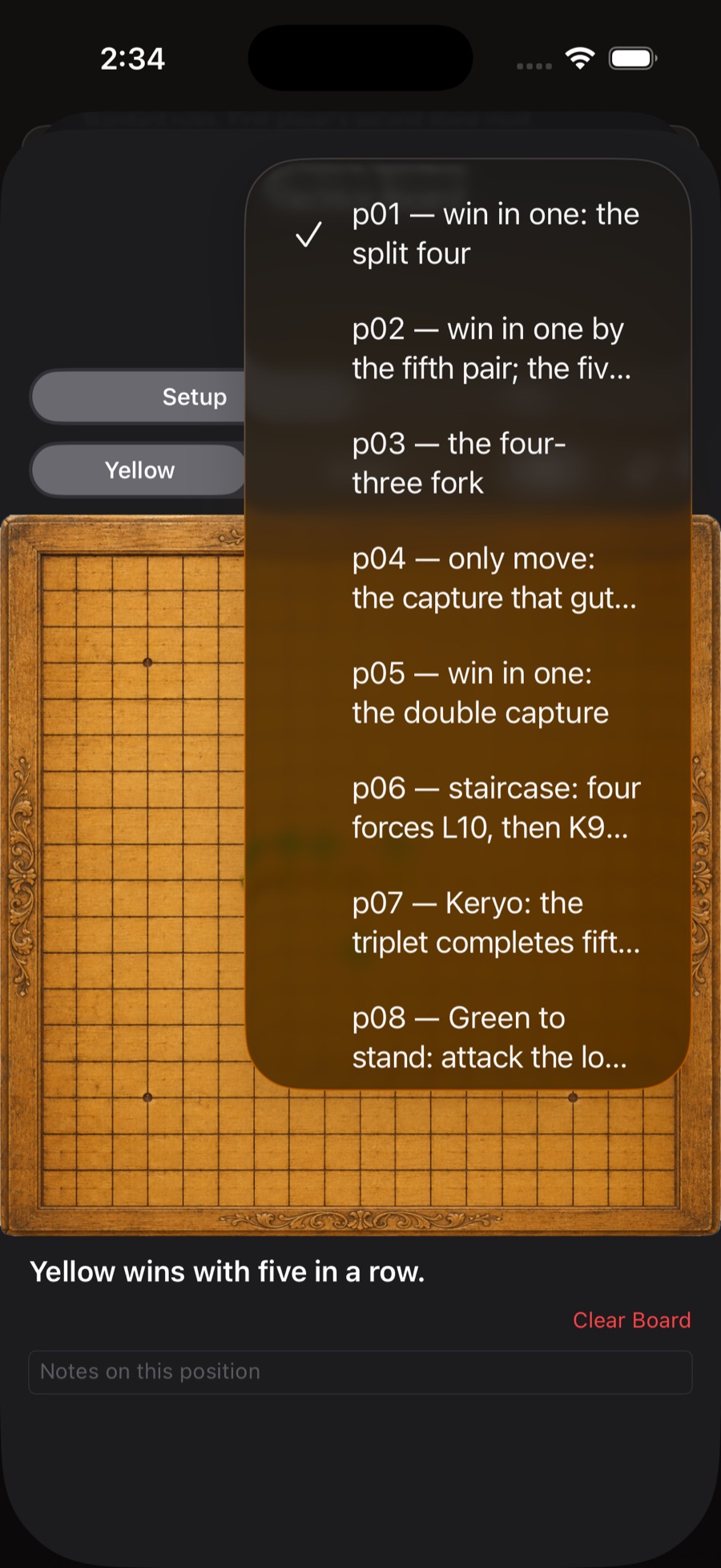 The problems menu listing the book's Chapter 15 problems, the solved one marked with a checkmark